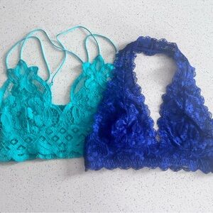 Free People halter bralette & Adella bralette combo size small blue & teal nwot